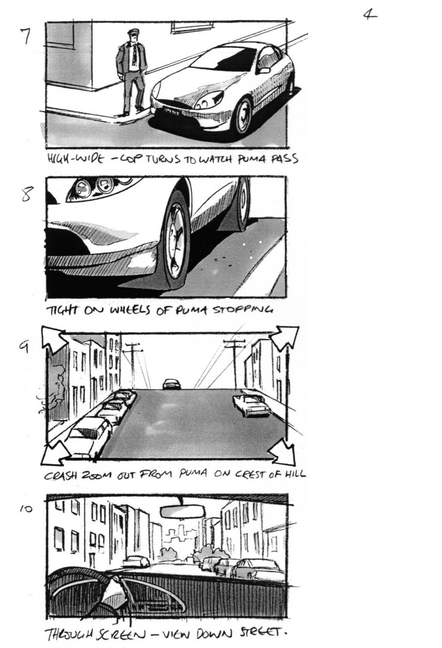 douglas ingram, storyboard art, ford puma car commercial