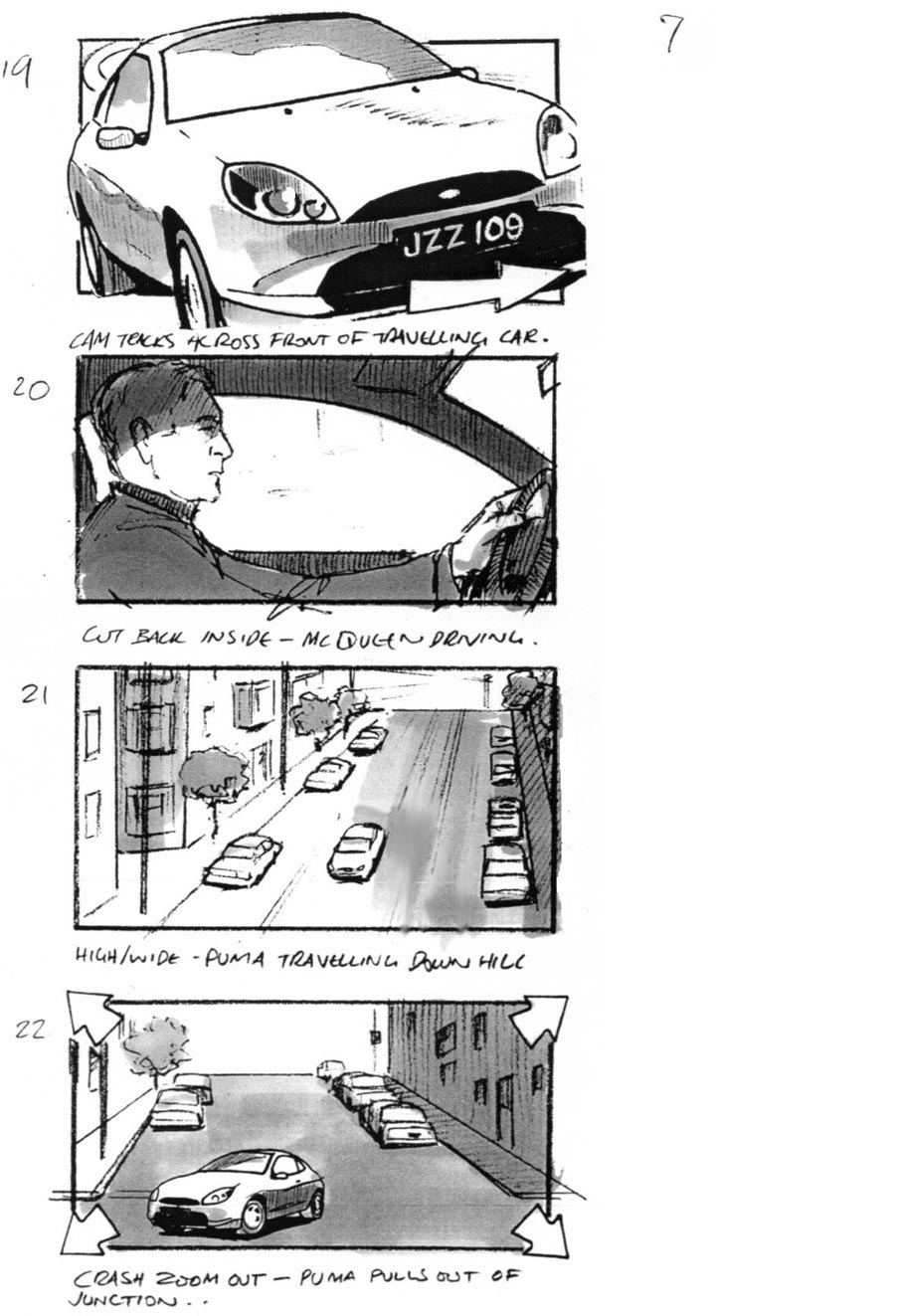 douglas ingram, storyboard art, ford puma car commercial