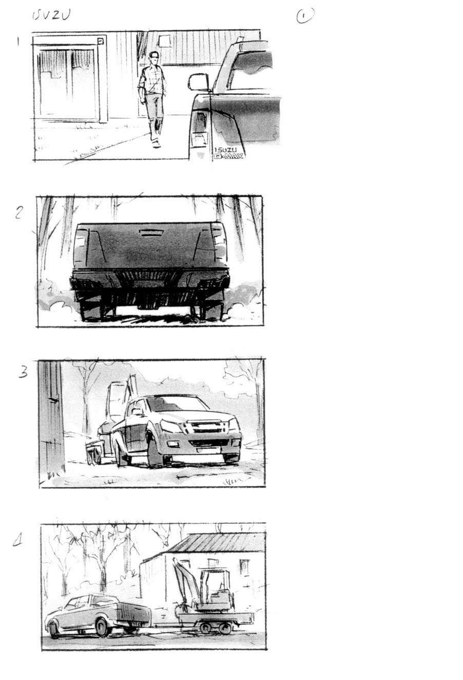 douglas ingram, storyboard art, isuzi car commercial