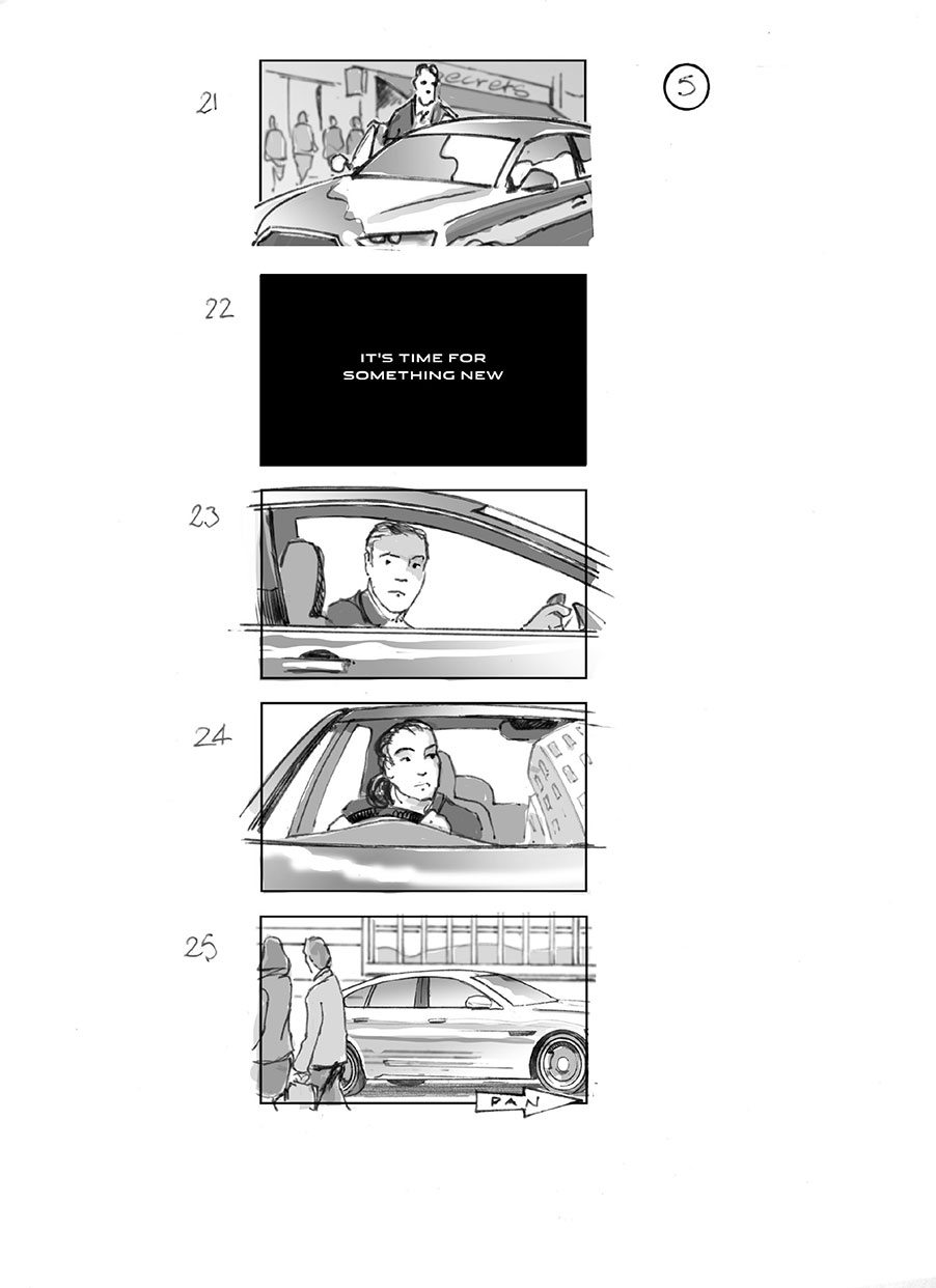 douglas ingram, storyboard art, jaguar not business as usual car commercial