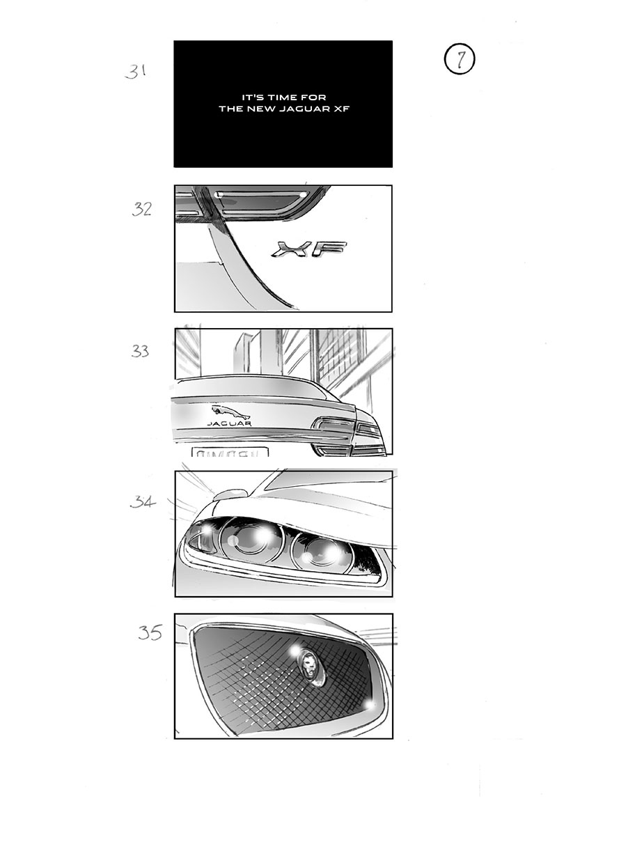 douglas ingram, storyboard art, jaguar not business as usual car commercial