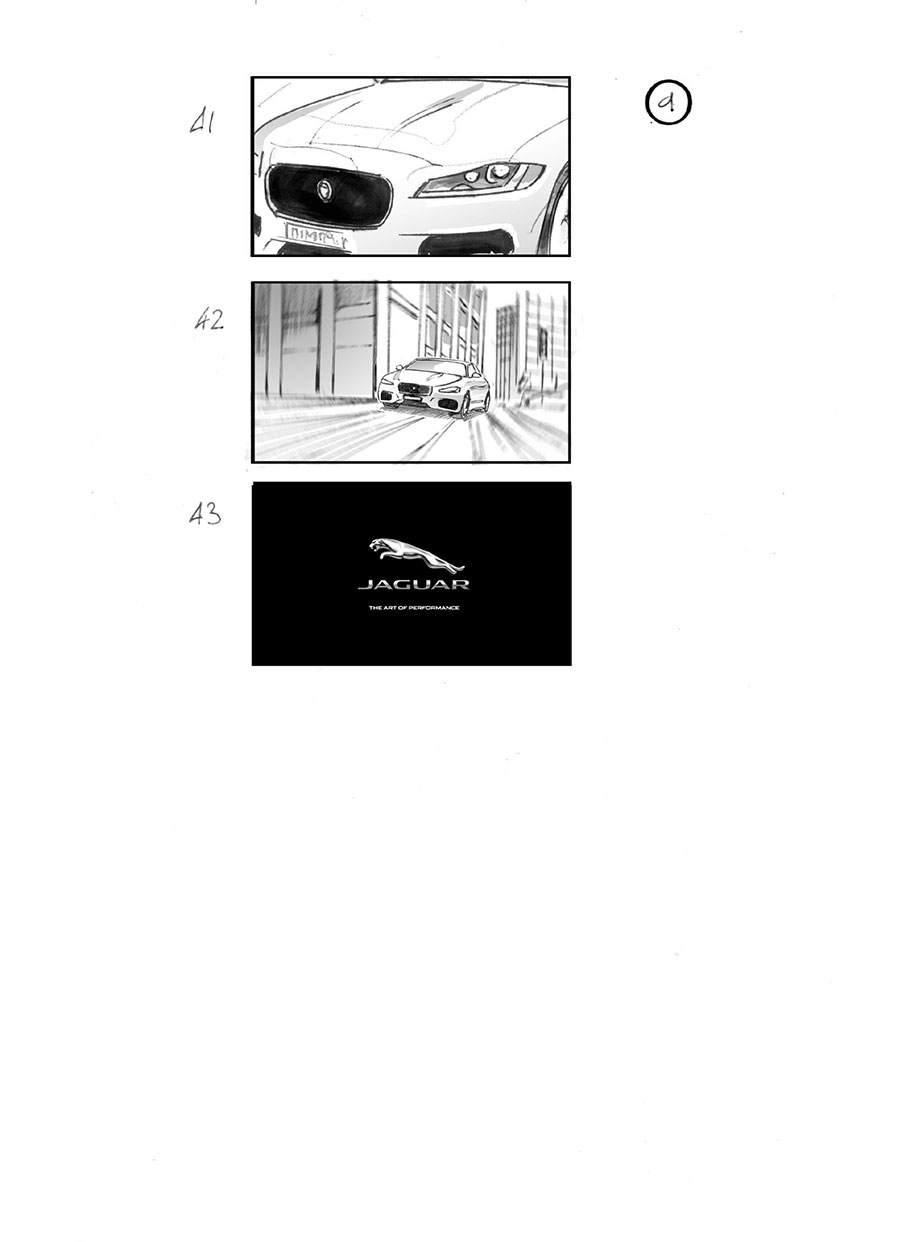 douglas ingram, storyboard art, jaguar not business as usual car commercial
