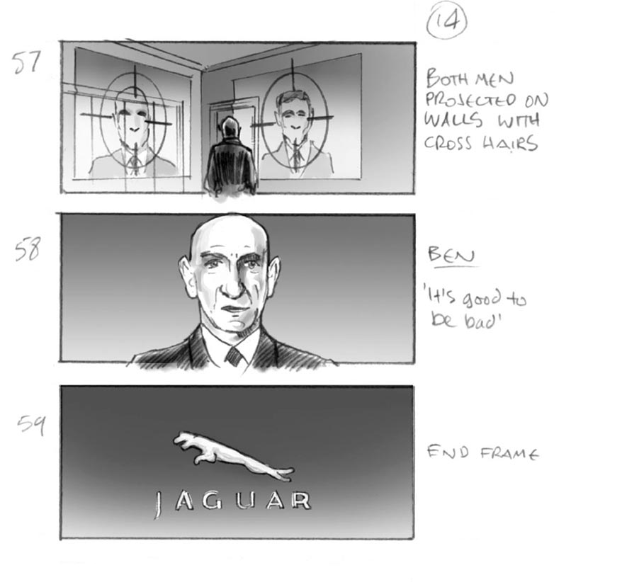 douglas ingram, storyboard art, jaguar car commercial