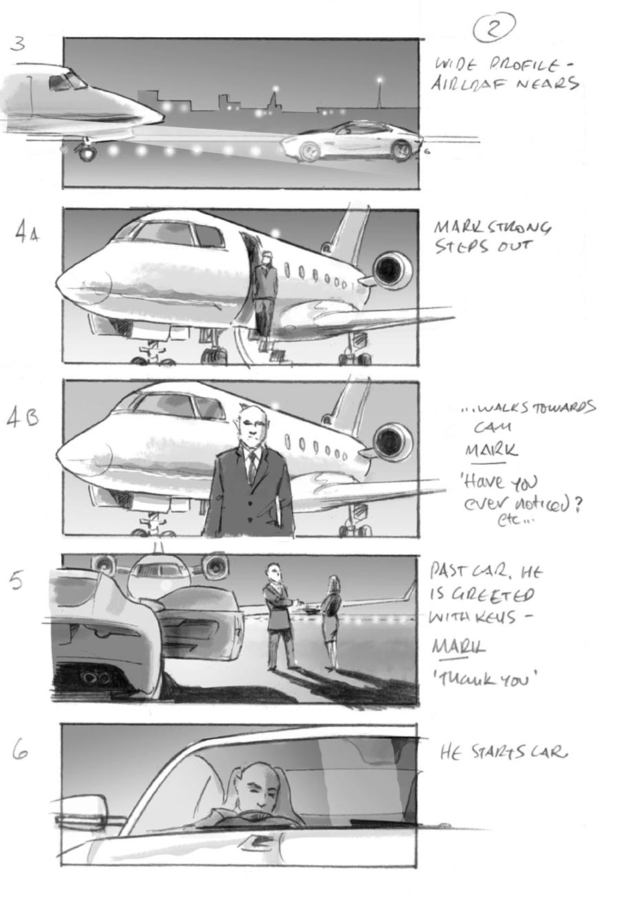 douglas ingram, storyboard art, jaguar car commercial