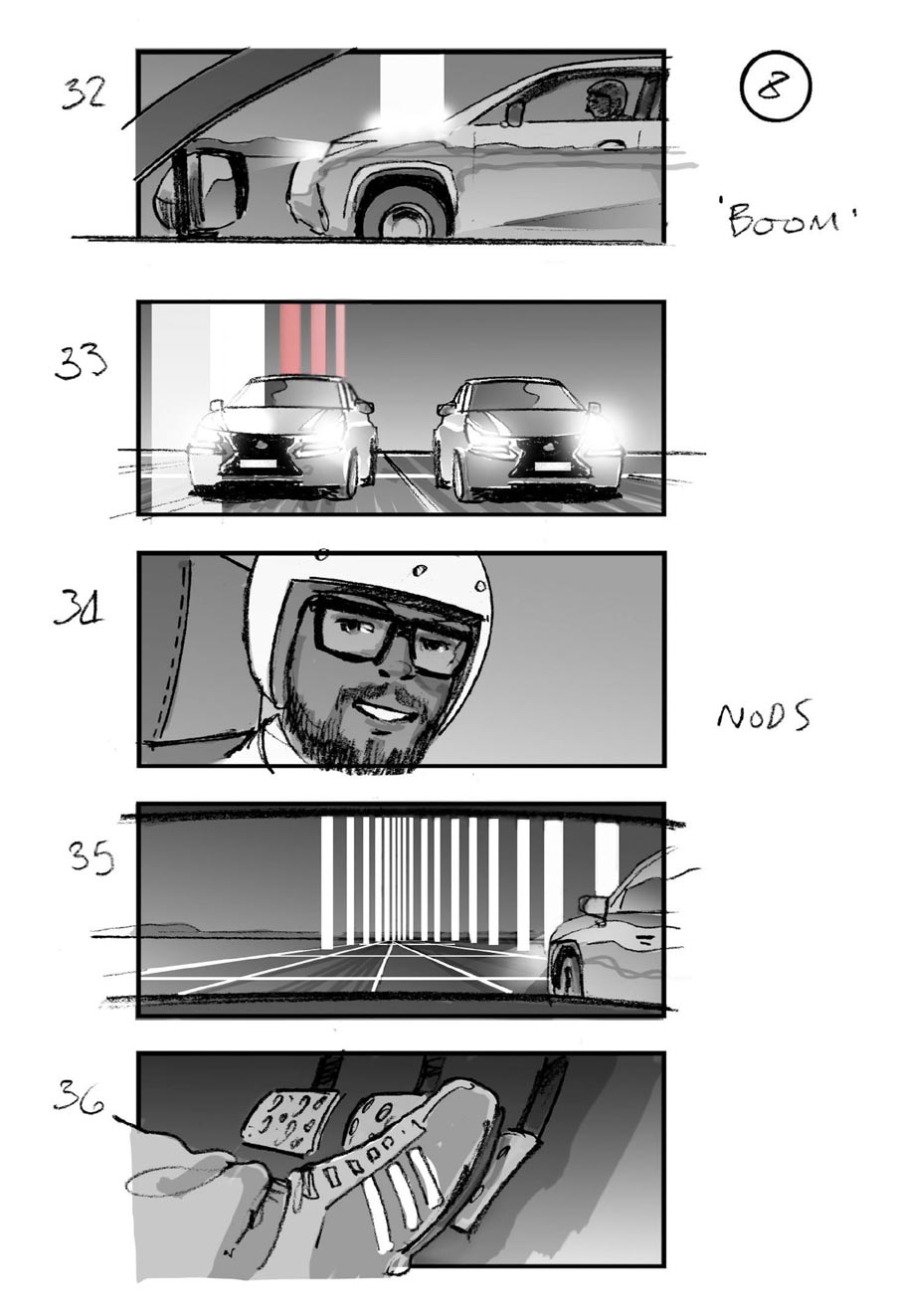 douglas ingram, storyboard art, lexus car commercial