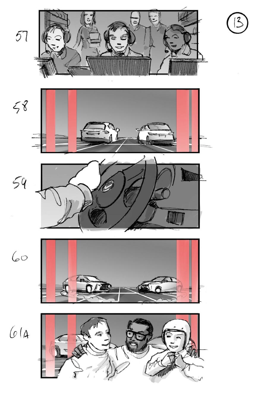 douglas ingram, storyboard art, lexus car commercial