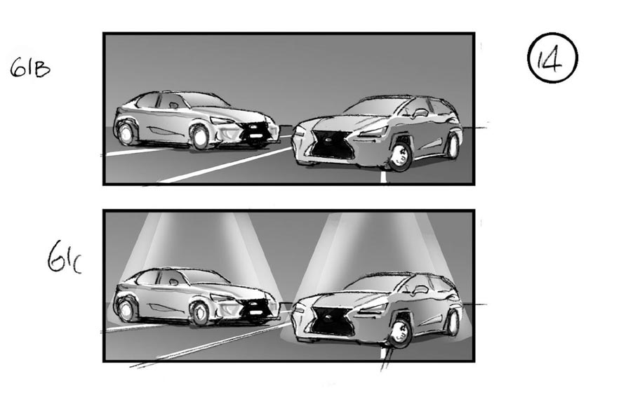 douglas ingram, storyboard art, lexus car commercial