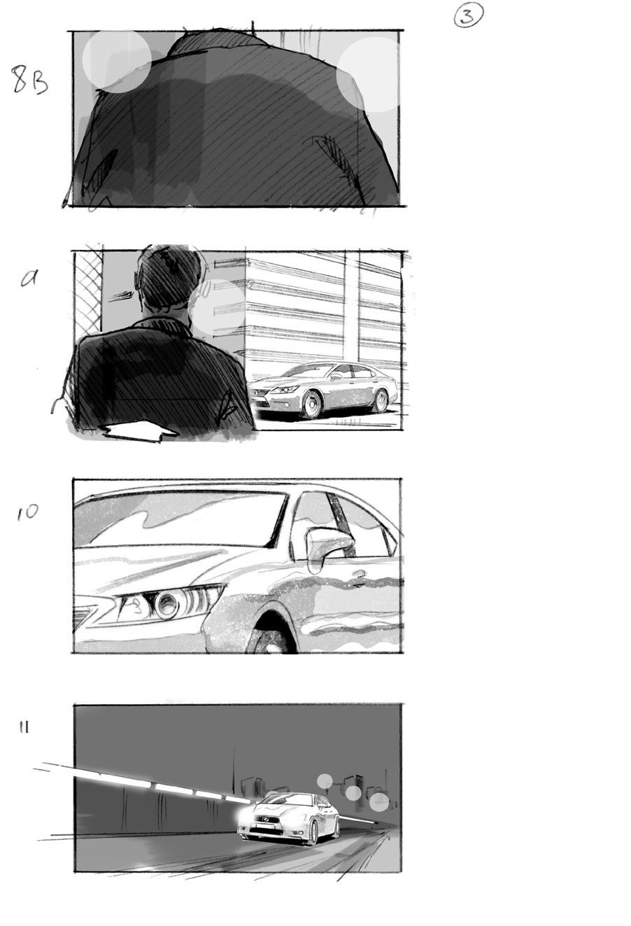 douglas ingram, storyboard art, lexus car commercial