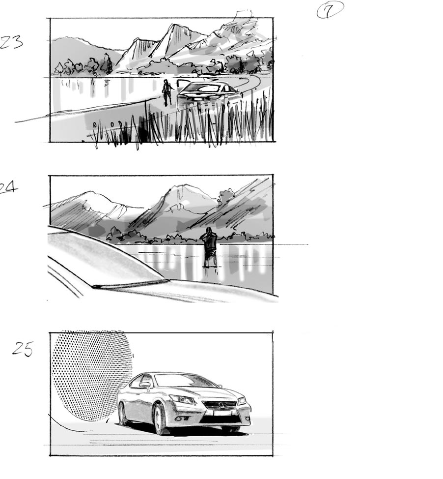 douglas ingram, storyboard art, lexus car commercial