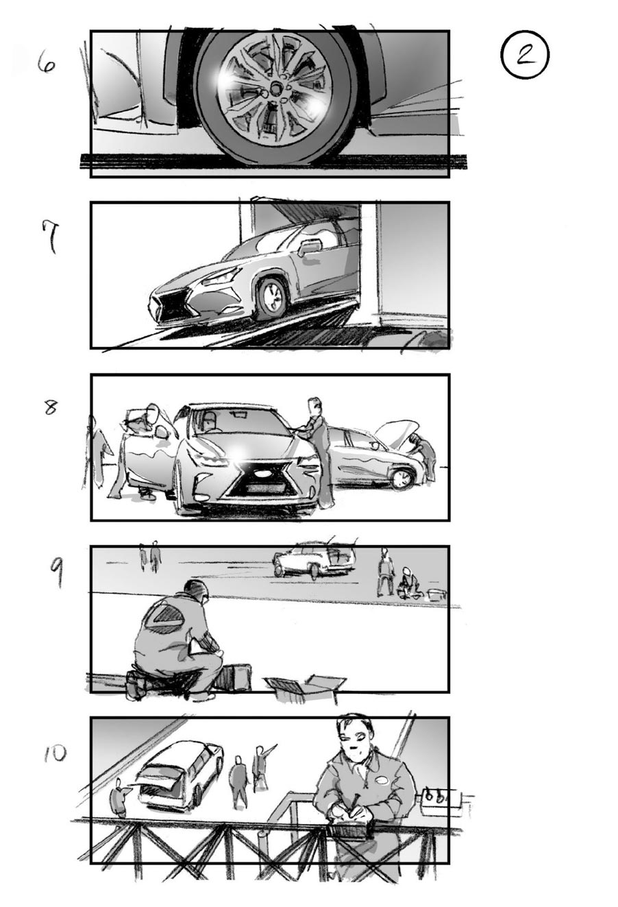 douglas ingram, storyboard art, lexus car commercial