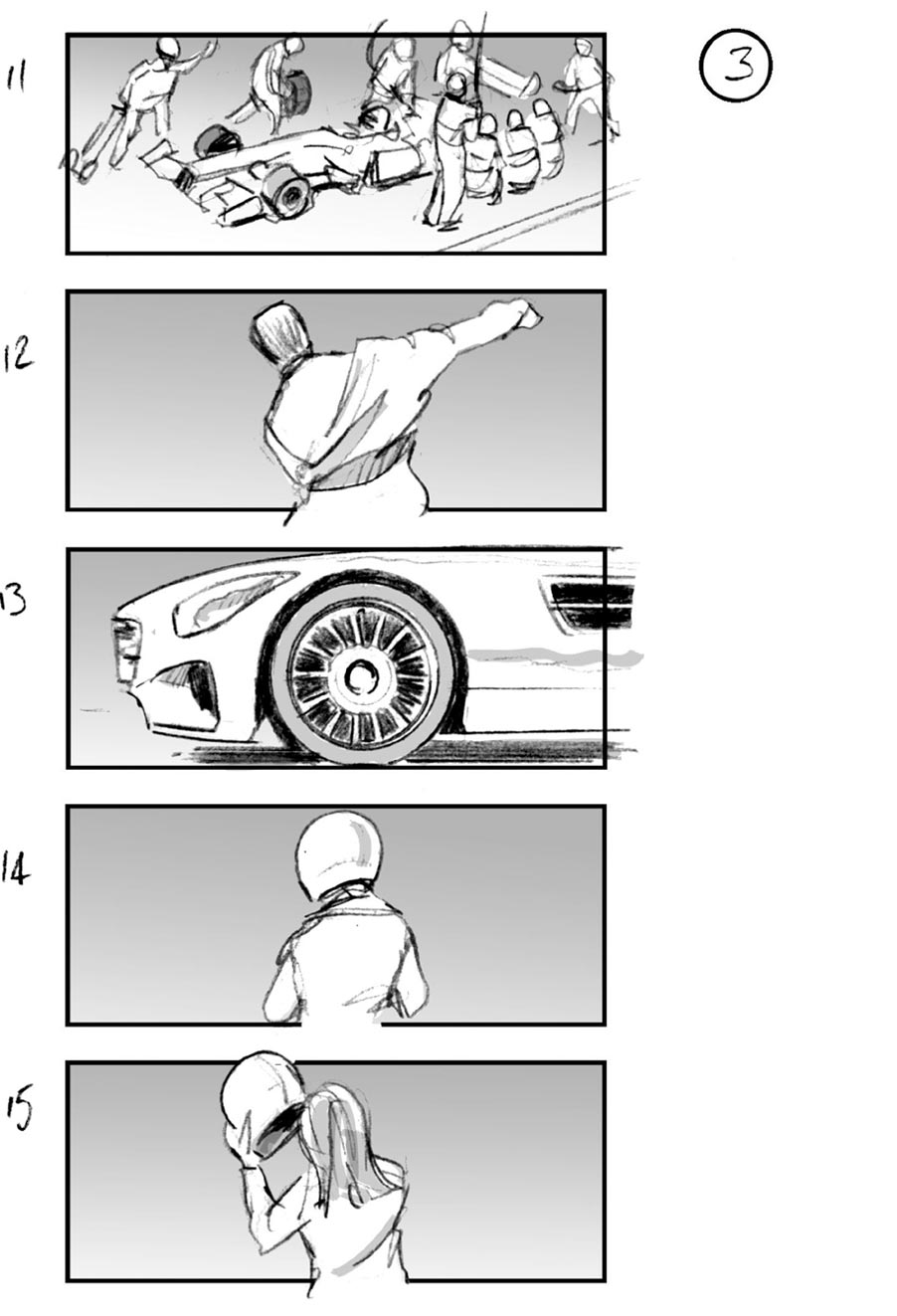 douglas ingram, storyboard art, mercedes car commercial