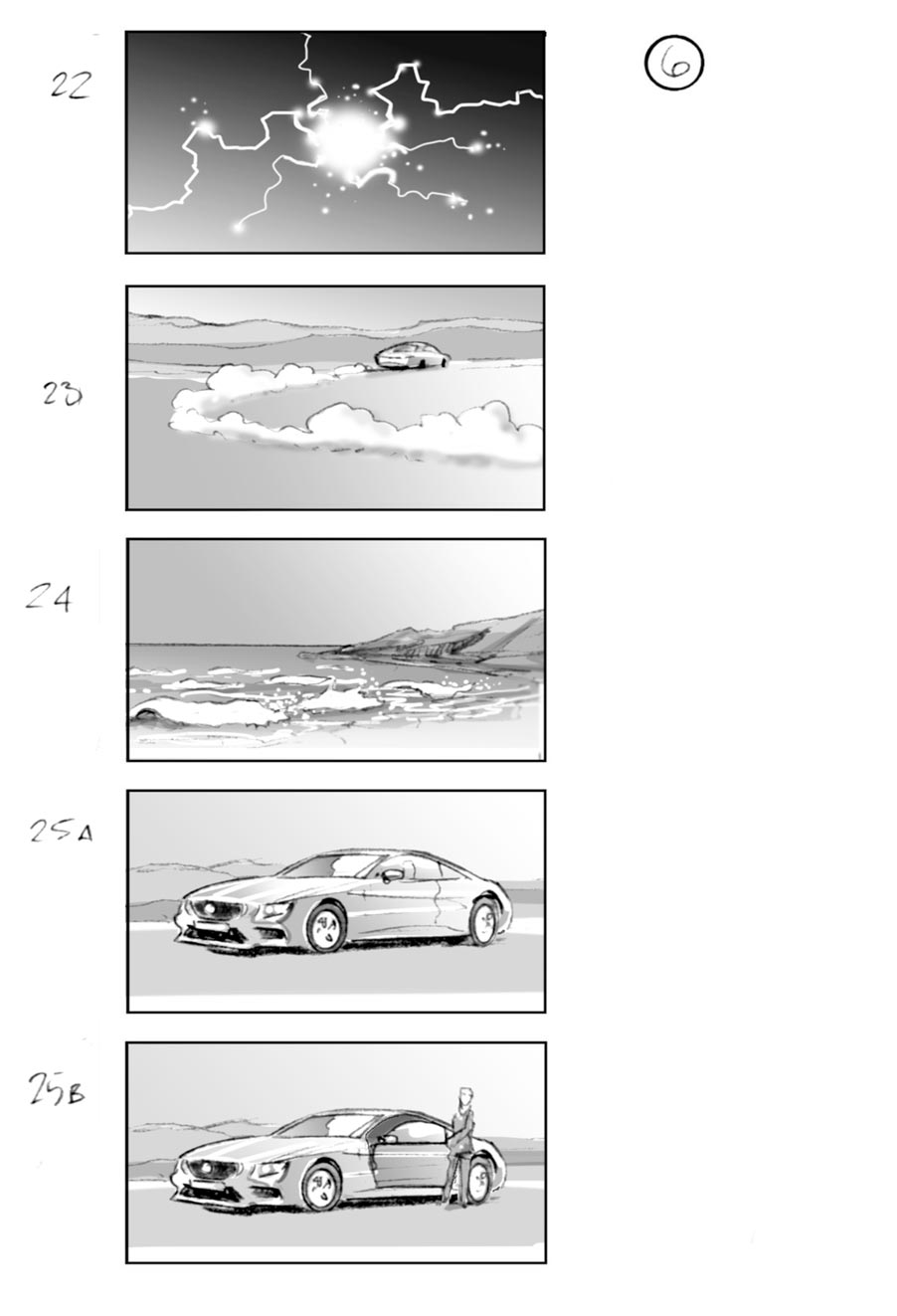 douglas ingram, storyboard art, mercedes car commercial
