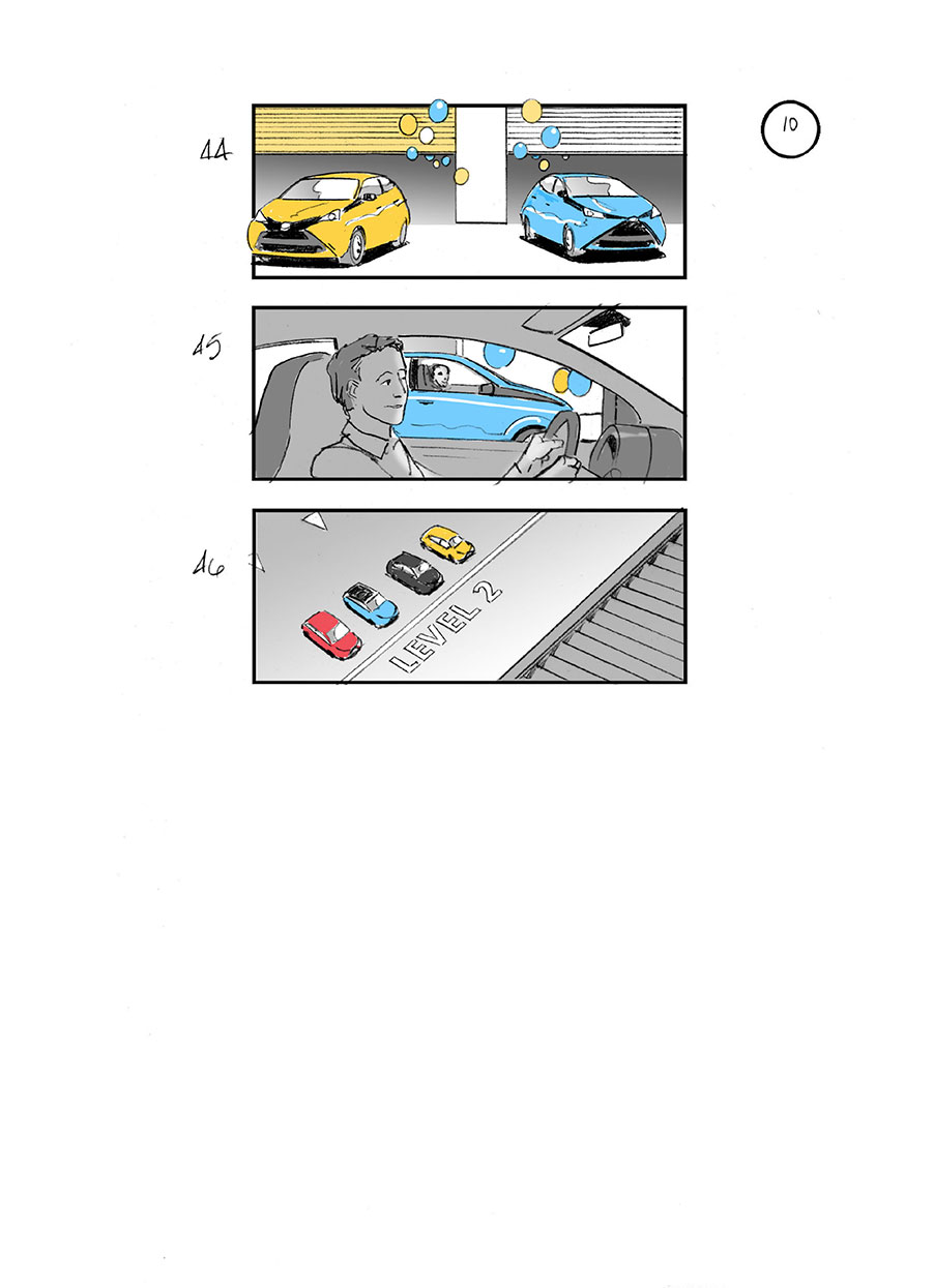 douglas ingram, storyboard art, toyota aygo car commercial