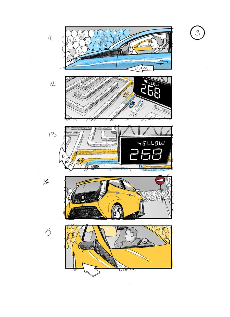 douglas ingram, storyboard art, toyota aygo car commercial