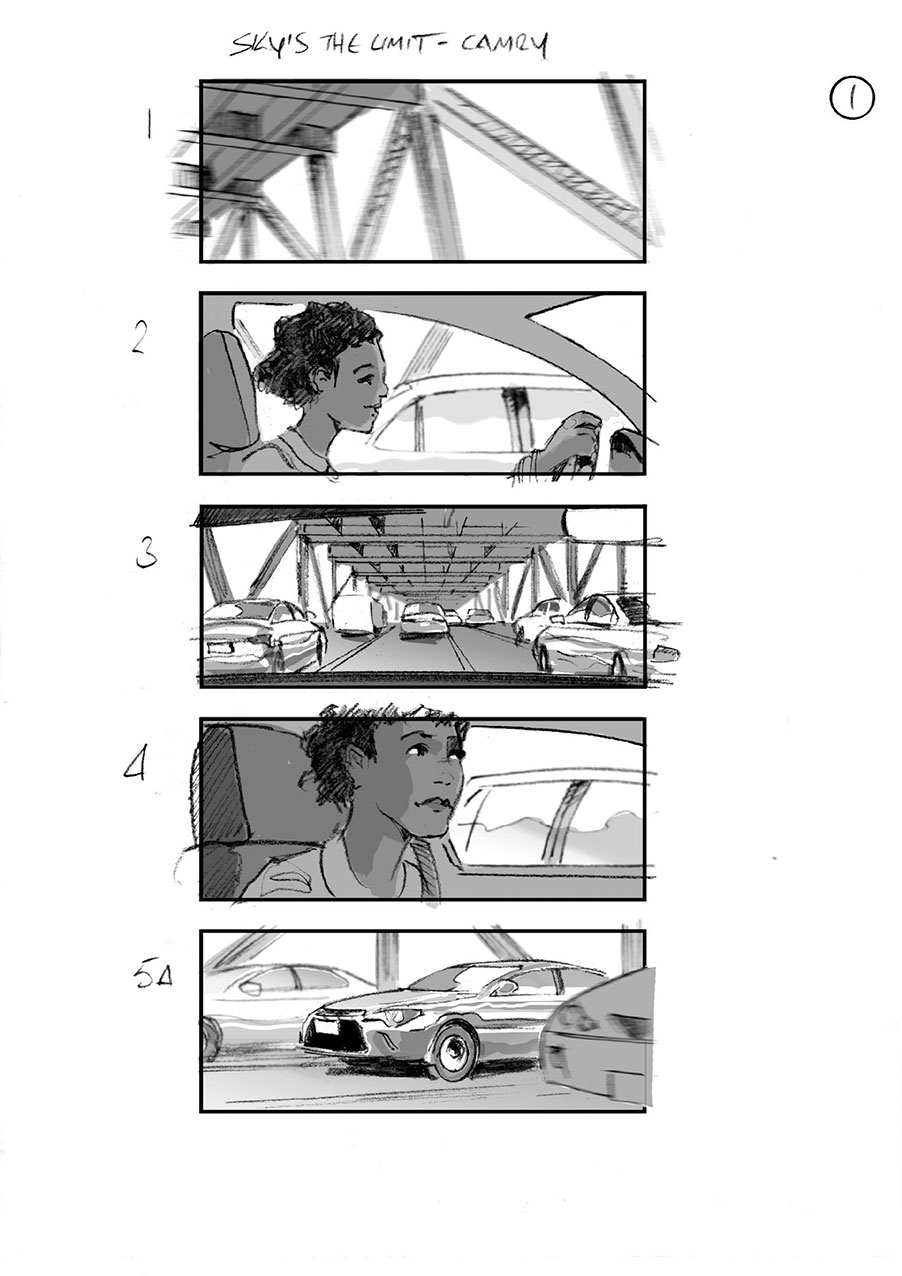 douglas ingram, storyboard art, toyota camry car commercial