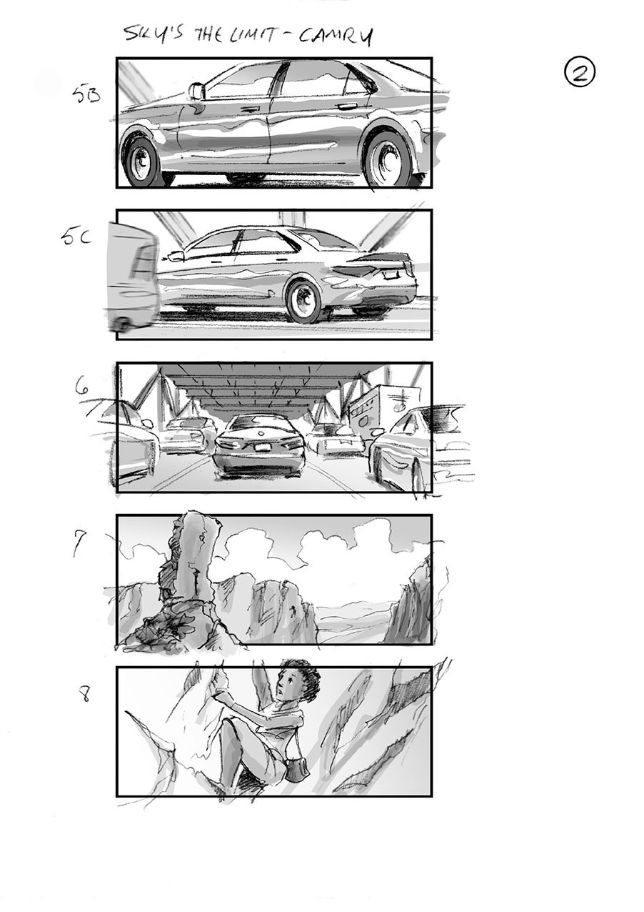 douglas ingram, storyboard art, toyota camry car commercial