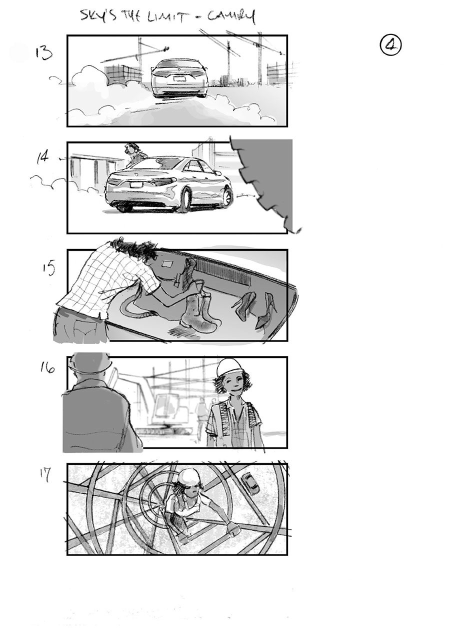 douglas ingram, storyboard art, toyota camry car commercial