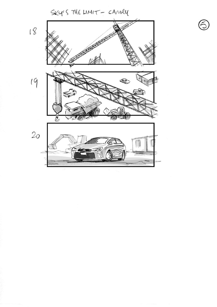 douglas ingram, storyboard art, toyota camry car commercial