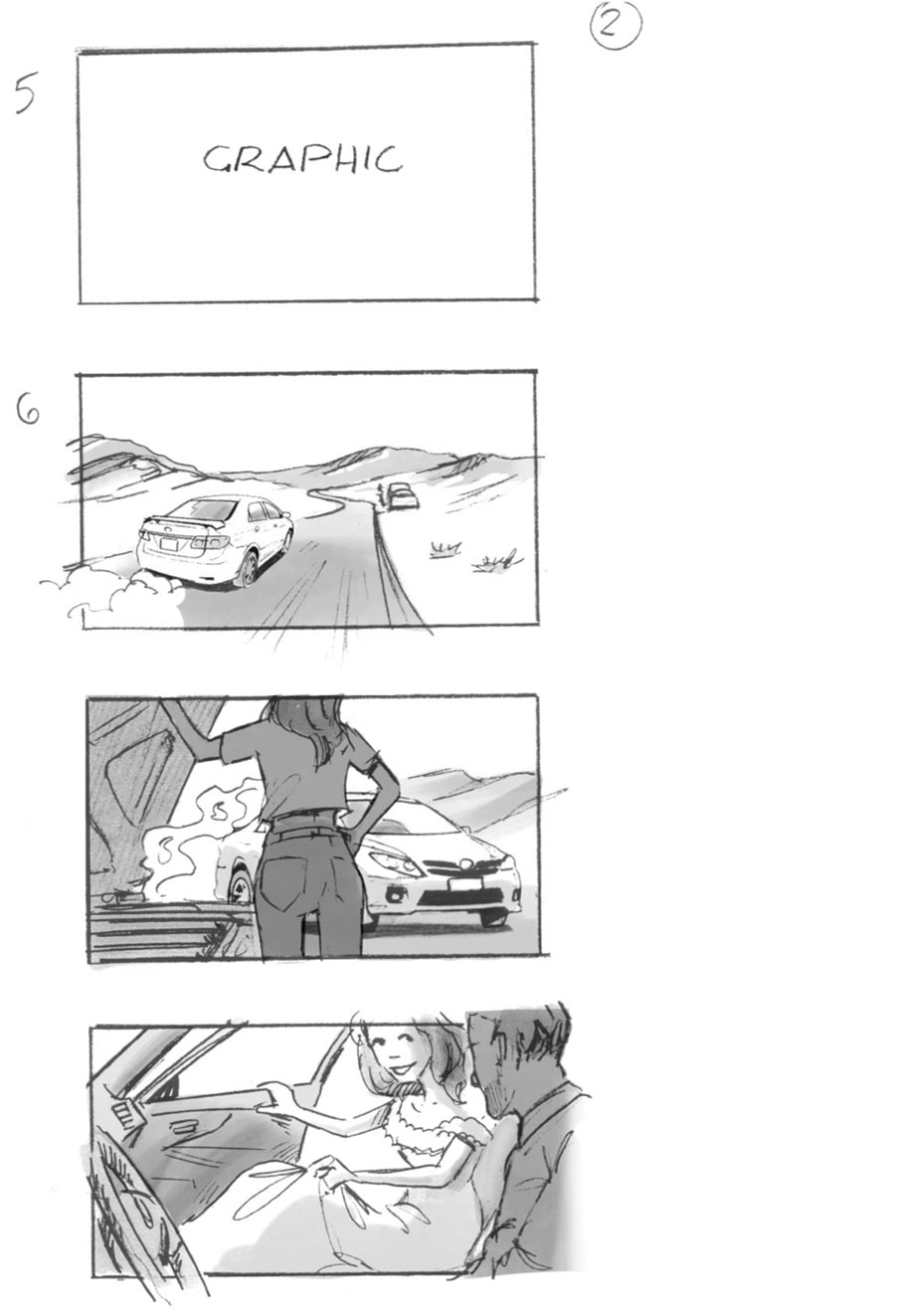 douglas ingram, storyboard art, toyota car commercial