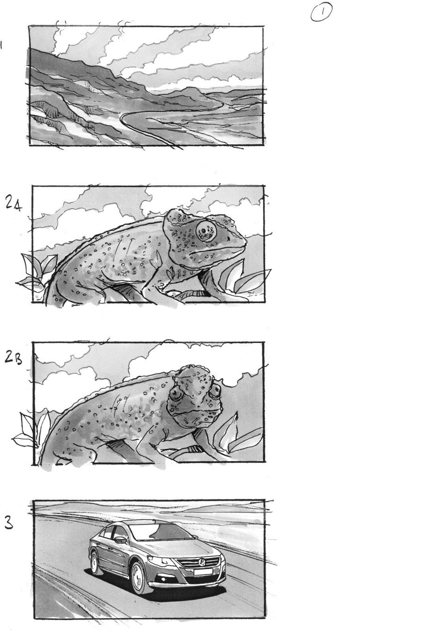douglas ingram, storyboard art, volkswagen car commercial