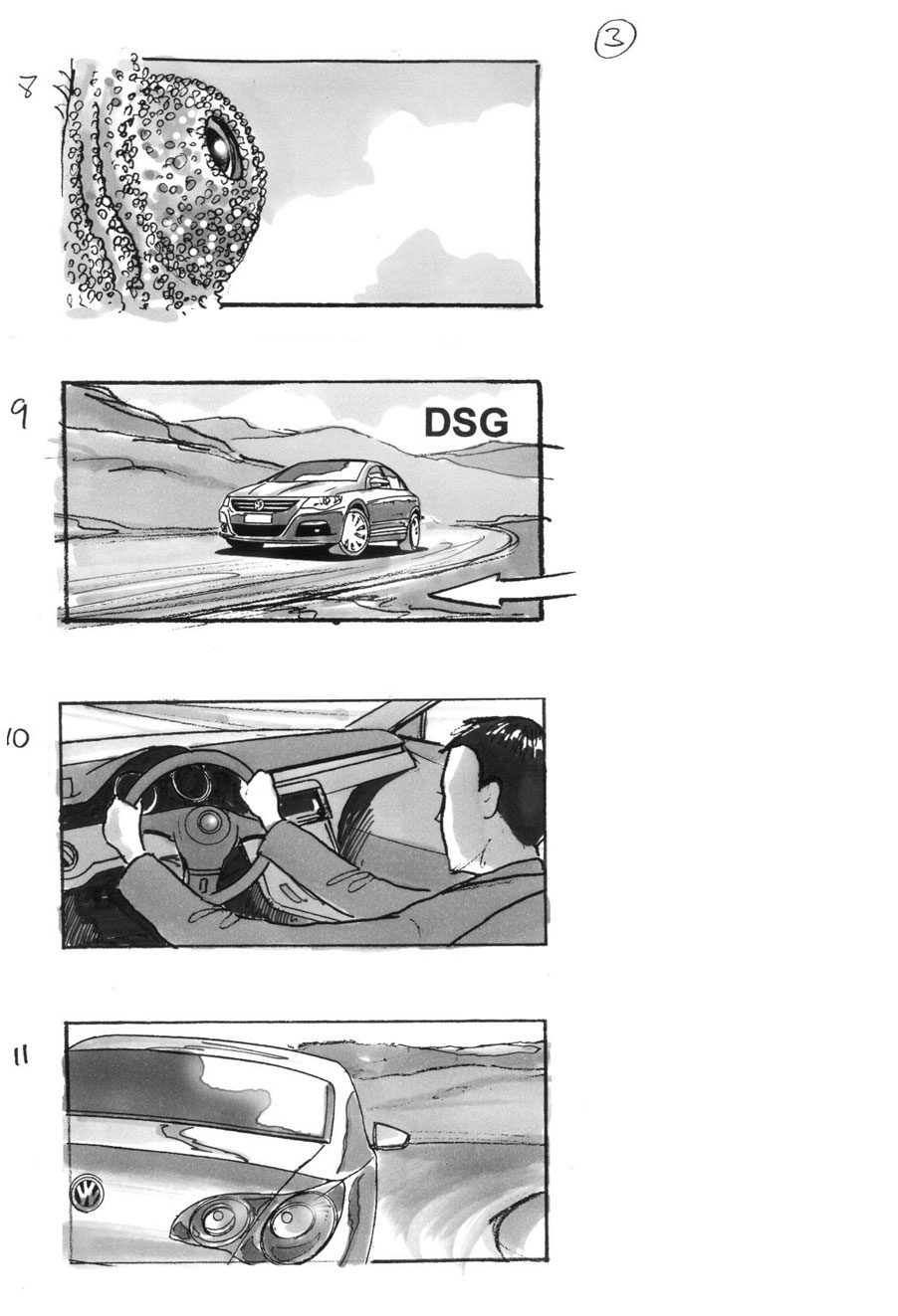 douglas ingram, storyboard art, volkswagen car commercial