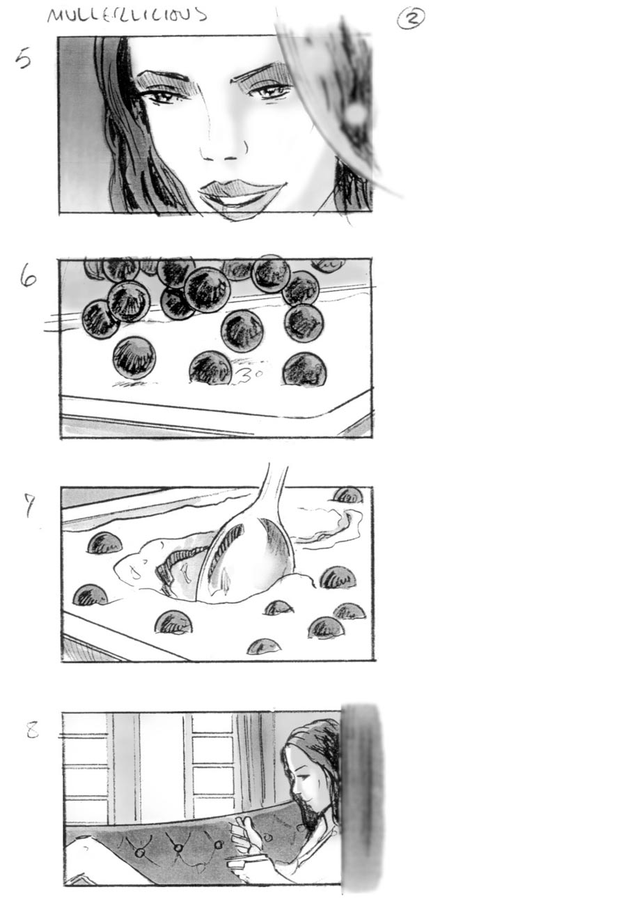 douglas ingram, storyboard art, mullerlicious commercial